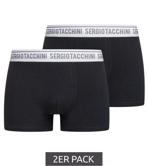 Pack of 2 Sergio Tacchini men's boxer shorts with two-tone waistband and grey lettering Cotton underpants 160gsm 23.0000.974 Black/Grey