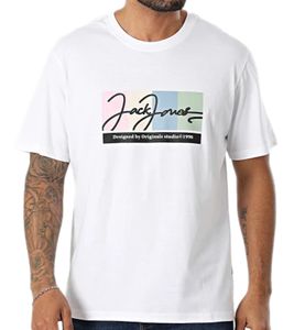 Chemise à col rond pour homme JACK & JONES T-shirt en coton avec accents de couleur Chemise à manches courtes 12262662 Blanc