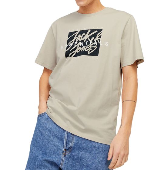 JACK & JONES Camicia girocollo da uomo in cotone con scritta stile graffiti T-shirt manica corta 12268439 Beige