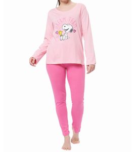 PEANUTS Snoopy Dream Team Pigiama da donna a maniche lunghe in puro cotone 013107 Rosa