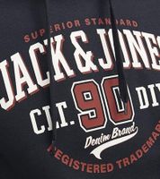 JACK & JONES Herren Kapuzen-Pullover Baumwoll-Pullover mit farblichen Akzenten im Schriftzug Langarm-Shirt 12255617 Dunkelblau