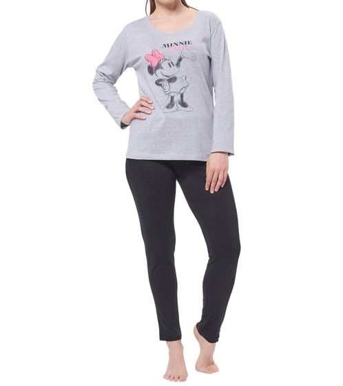 Pijama de algodón puro de manga larga para mujer de Minnie Mouse de Disney 100442 gris/negro