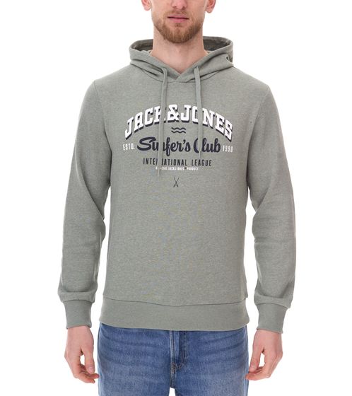 JACK & JONES Herren Kapuzen-Pullover Baumwoll-Pullover mit "Surfers Club" Schriftzug Langarm-Shirt 12255617 Lindgrün