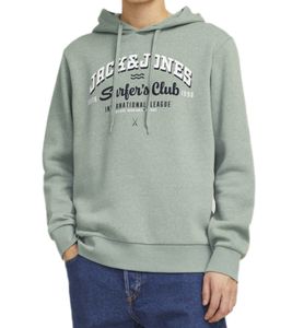 JACK & JONES Men's Hooded Sweater Cotton Sweater with "Surfers Club" Lettering Long Sleeve Shirt 12255617 Lime Green