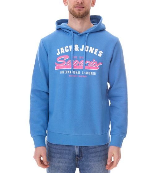 JACK & JONES Herren Kapuzen-Pullover Baumwoll-Pullover mit JACK & JONES Superior Schriftzug Langarm-Shirt 12255617 Hellblau