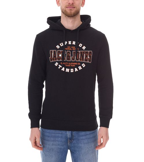 JACK & JONES Herren Kapuzen-Pullover Baumwoll-Pullover mit JACK & JONES Superior Standard Schriftzug Langarm-Shirt 12255617 Schwarz