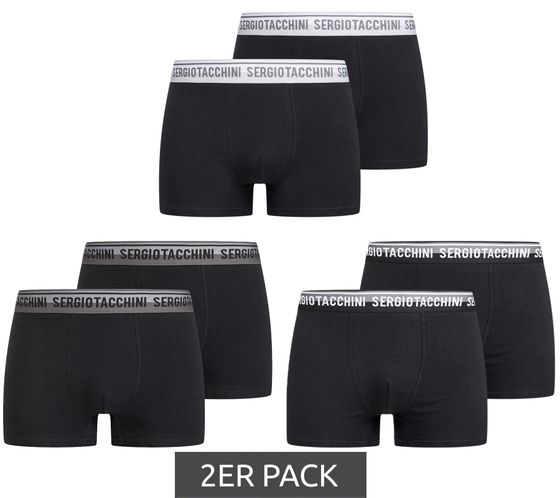 2er Pack Sergio Tacchini Herren Boxershorts mit zweifarbigen Bund und weißen Schriftzug Baumwoll-Unterhose 160gsm 23.0000.974 Schwarz/Weiß, Schwarz/Grau oder Schwarz