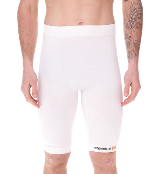 Pantalones cortos de compresión para hombre Megmeister con ventilación que mapea el cuerpo Pantalones cortos de ciclismo Ropa de compresión antibacteriana y que inhibe el olor BC31 Blanco