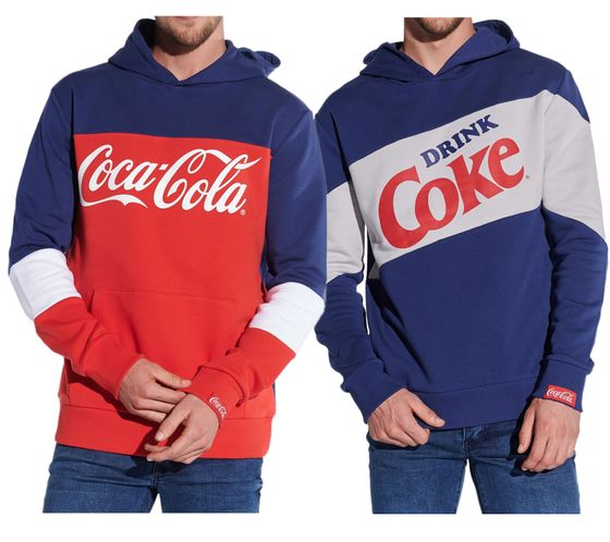 Sweat à capuche homme Coca Cola COURSE au design color-block Pull à capuche avec imprimé Coca Cola ou imprimé rétro Coke Pull en coton bleu/rouge/blanc ou bleu/blanc