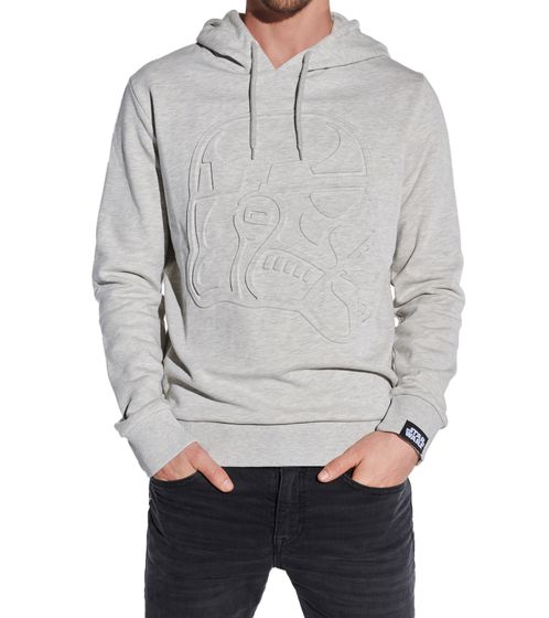 COURSE Star Wars Herren Hoodie im melierten Design Kapuzen-Pullover mit Stormtrooper-Prägung und Patch Baumwoll-Sweater 4861 Grau