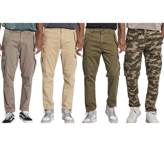 REDEFINED REBEL Jolan men's cargo pants in a utility look Anti Fit cotton pants with drawstring at the leg end 226027 Camouflage, brown, beige, green