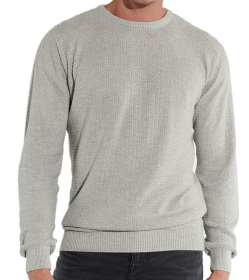 steffen klein men's knitted sweater with cotton content everyday sweater with structured pattern round neck sweater 4363 light grey