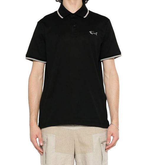 PAUL & SHARK Herren Polo-Shirt mit kontrastfarbigen Details-Streifen Baumwoll-Shirt Kurzarm-Hemd 24411327 011 Schwarz