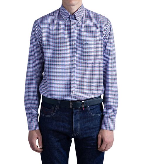 PAUL & SHARK Herren Button-Down-Hemd mit Hahnentritt-Muster Business Hemd Alltags-Hemd 13313063JB 001 Weiß/Blau/Rot