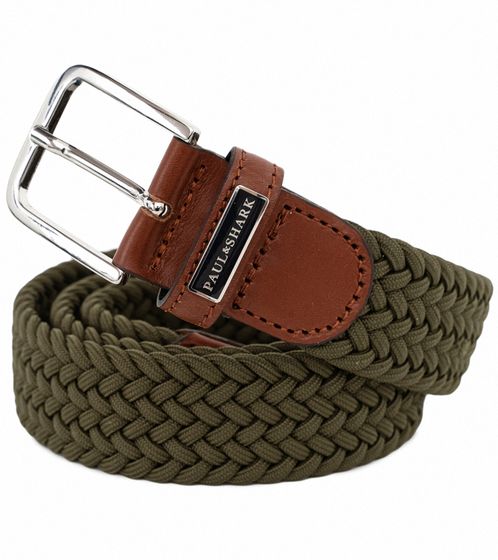 PAUL & SHARK men's braided belt with real leather details fabric belt 24416000 137 Khaki