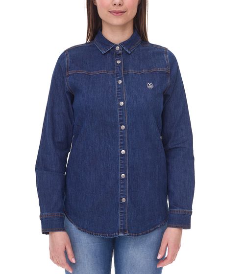 DELMAO women's denim blouse cotton shirt with full button placket 53461803 blue