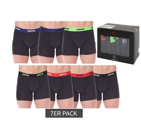 Pack of 7 LEVI`S men's boxer shorts, cotton underwear with colored accents on the waistband in a gift box 701225625 001 Black/Green/Blue/Red