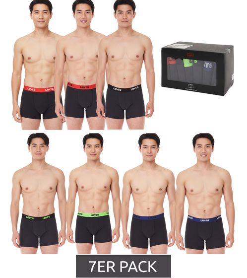 Lot de 7 boxers pour homme LEVI`S en coton avec des accents colorés sur la ceinture dans un coffret cadeau 701225625 001 Noir/Vert/Bleu/Rouge