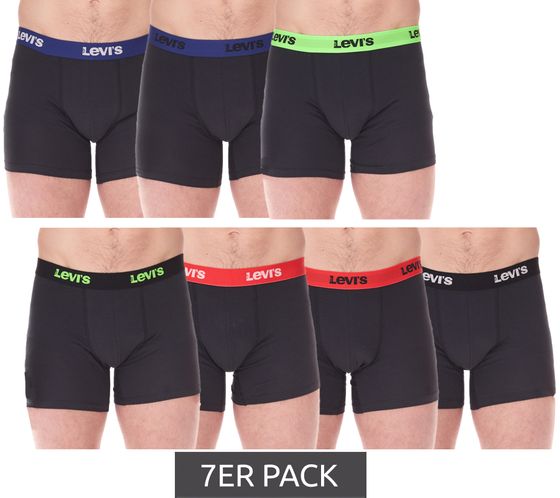 7er Pack LEVI`S Herren Boxershorts Baumwoll-Unterwäsche mit farblichen Akzenten am Bund in Geschenkbox 701225625 001 Schwarz/Grün/Blau/Rot