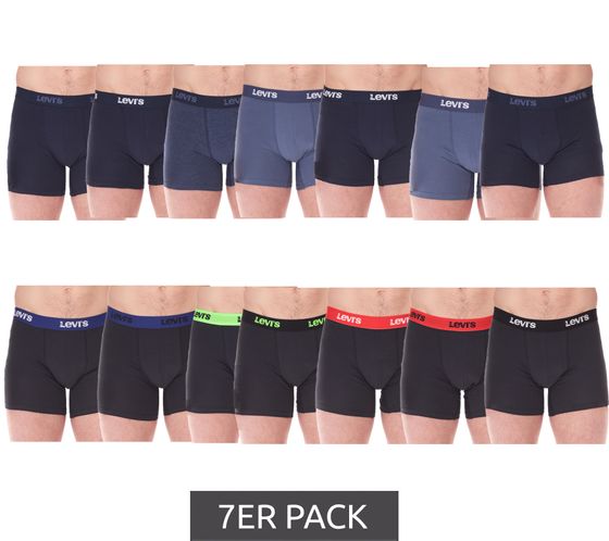 Lot de 7 boxers en coton pour homme LEVI'S avec accents colorés sur la ceinture dans un coffret cadeau 701225625 Noir ou Bleu