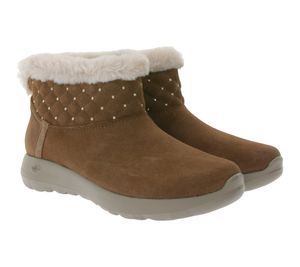 SKECHERS Hands Free Slip-ins On-The-Go Joy-Cozy Shimmer Damen Schlupf-Stiefelette mit Air-Cooled Memory-Foam Slip-On Winter-Schuhe mit Scotchgard 144816 Braun