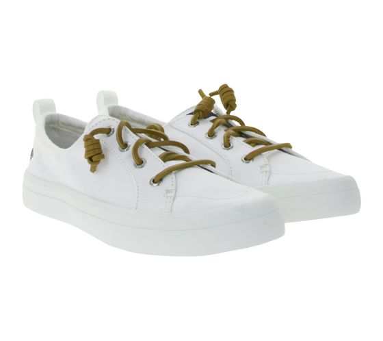 Baskets décontractées en toile SPERRY Crest Vibe pour femmes, chaussures de tous les jours, chaussures à enfiler STS81903, blanc/marron