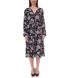 Tamaris women's midi dress with long sleeves, woven dress with V-neck 28185858 black/beige Tamaris women's midi dress with long sleeves, woven dress with V-neck 28185858 black/beige