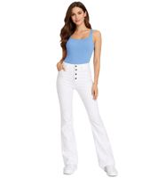 AjC Damen High Waist Jeans Baumwoll-Hose Bootcut Hose mit Knopfdetails 55820553 Weiß