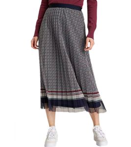 DELMAO women's skirt stylish maxi skirt pleated skirt with folds 60748663 blue/red