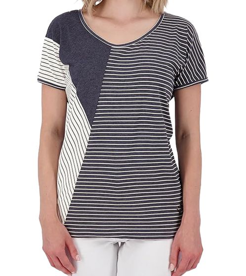 ALIFE AND KICKIN IlonaAK Damen Baumwoll-Shirt im asymmetrischem Streifen-Design T-Shirt meliert 15760719 Navy/Weiß