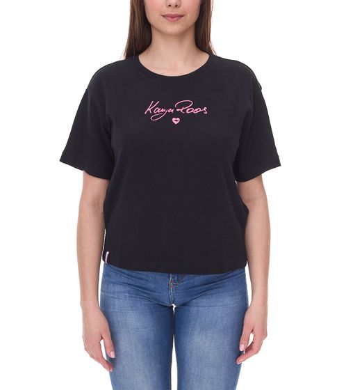 KangaROOS Damen Baumwoll-Shirt mit Schriftzug im Handschrift-Look T-Shirt Kurzarm-Shirt 60933934 Schwarz