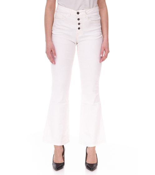 Jean taille haute pour femme AjC Pantalon en coton Pantalon bootcut avec détails boutonnés 5 poches 54416149 Laine Blanc