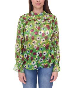 Aniston Damen Sommer-Bluse transparente Chiffon-Bluse mit Allover-Blüten-Print 13940242 Grün/Bunt