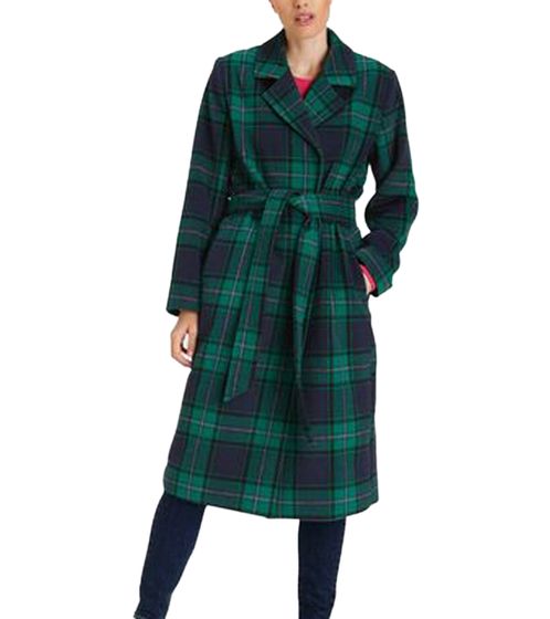 DELMAO women's coat checked autumn jacket with lapel collar and tie belt 17844429 green/blue