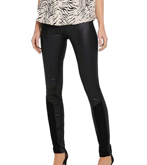 ONLY Claremont Coated Damen Leggins Schlupf-Hose mit elastischen Einsätzen 99233755 Schwarz