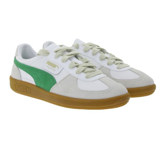 Chaussures en cuir véritable pour femmes PUMA Palermo avec accents de couleur Baskets décontractées Chaussures basses à lacets 396464 07 Blanc/Beige/Vert