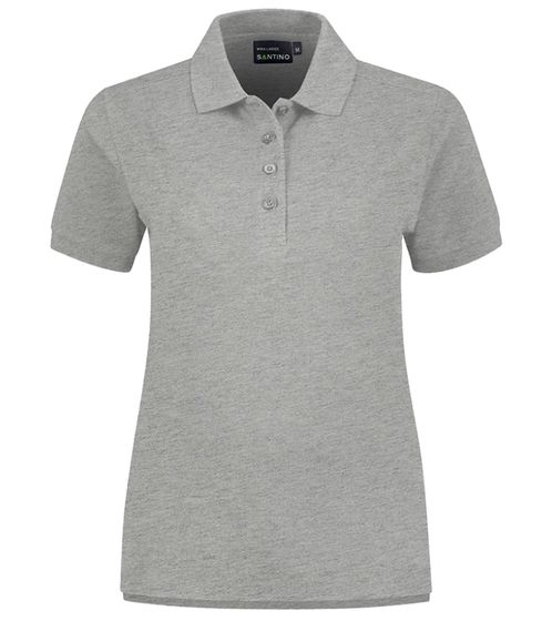 SANTINO Mika Damen Polo-Shirt aus Bio-Baumwolle Polo-Hemd mit 4er Knopfleiste Kurzarm-Shirt meliert 210 gr/m2 Grau