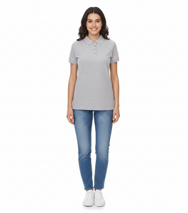 SANTINO Mika Damen Polo-Shirt aus Bio-Baumwolle Polo-Hemd mit 4er Knopfleiste Kurzarm-Shirt meliert 210 gr/m2 Grau