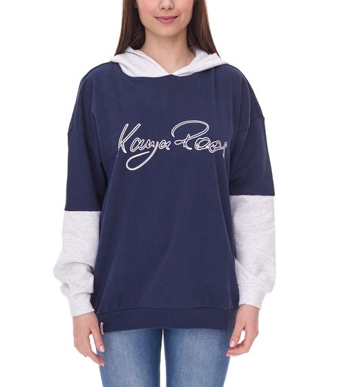 Sudadera de algodón de gran tamaño con capucha y letras de la marca para mujer KangaROOS 22496006 Azul/Gris