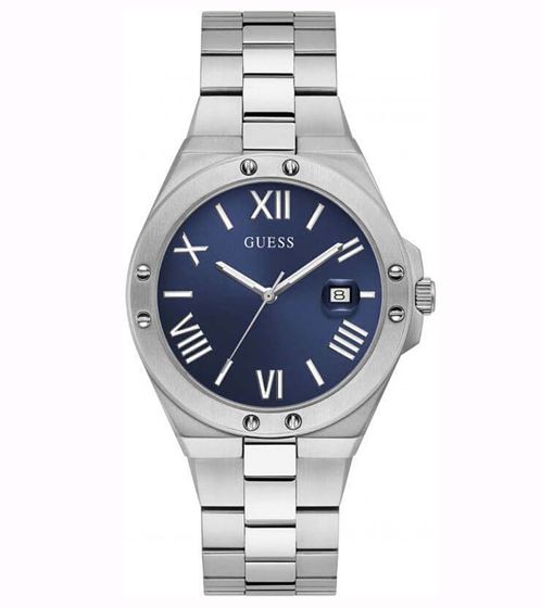 Montre-bracelet pour homme GUESS Perspective avec affichage de la date Montre à quartz 41 mm Montre en acier inoxydable GW0276G1 Argent