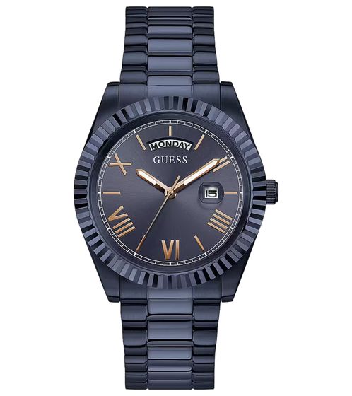 GUESS Connoisseur men's wristwatch with water resistance 5 ATM quartz watch 42mm stainless steel watch GW0265G9 dark blue