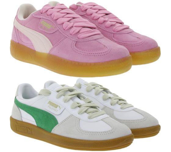 Chaussures en cuir véritable pour femmes PUMA avec accents de couleur, baskets de loisirs basses à lacets Palermo en blanc/beige/vert ou Palermo Moda Xtra en rose/blanc