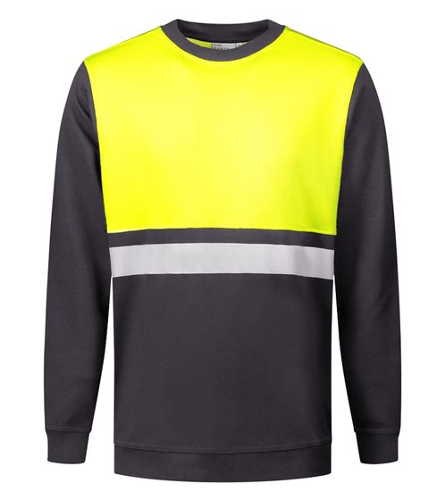 Jersey de hombre SANTINO Helsinki con llamativos elementos de color y franja reflectante Jersey de algodón Jersey de manga larga 340 gr/m2 gris/amarillo neón