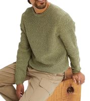 Men's knitted sweater with a structured pattern, sustainable mottled round neck sweater 978714 olive green