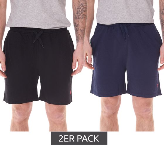 Pack of 2 U.S. POLO ASSN. men's leisure and sports shorts, lightweight fitness shorts with U.S. Polo embroidery, short pants US16738 black/red or dark blue/red