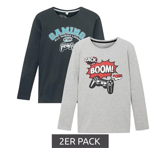 Pack 2 camisetas infantiles de manga larga para niño, camiseta de algodón con estampado gamer, camiseta de verano 909754 negro/gris