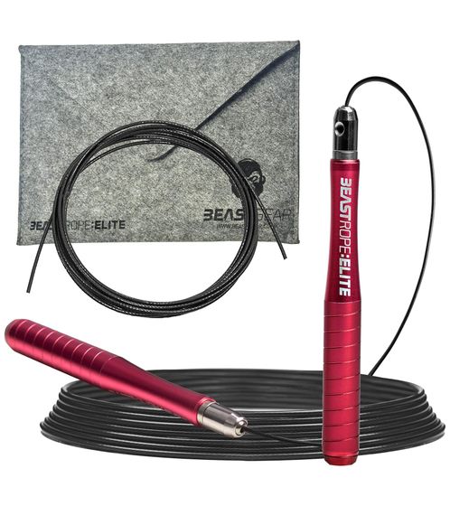 BEASTGEAR Elite Premium Aluminum Jump Rope 3m Speed ​​Fitness Skipping Rope for Advanced Fitness Boxing, MMA, HIIT, Strength Training and Double Unders Workout Red/Black