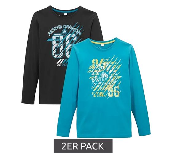 Lot de 2 chemises à manches longues pour enfants pour garçons, chemise en coton, chemise d'été durable 921921 Noir/Turquoise