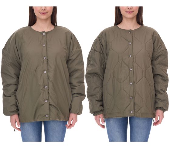 Women's padded reversible jacket Spring jacket with adjustable hem Transitional jacket Oversize 954904 Dark green