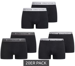 Pack de 20 calzoncillos tipo bóxer para hombre Sergio Tacchini con cinturilla bicolor y letras blancas Calzoncillos de algodón 160 g/m² 23.0000.974 Negro/Blanco, Negro/Gris o Negro